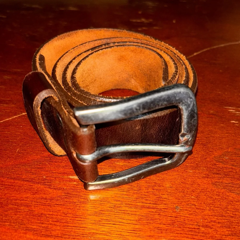 Honest by Brighton Men's 30 Brown Full Grain Leather Belt made USA rugged buckle
